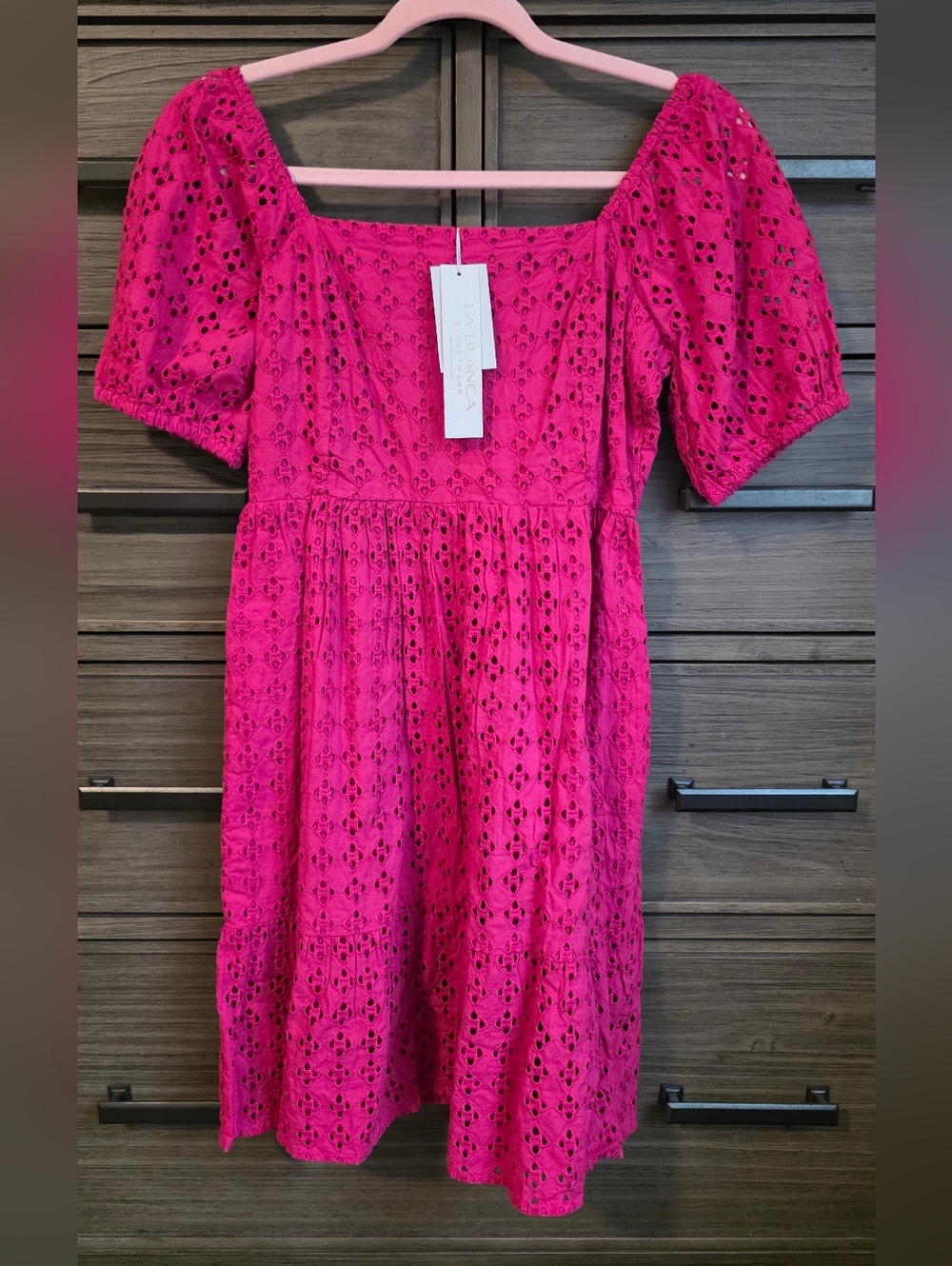 La Blanca Magenta Hot Pink Eyelet Puff-Sleeve Sundress - Size XS NWT - $103 MSRP